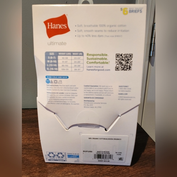 Hanes Boys' Tagless Briefs - Blue and White - Picture 3 of 3